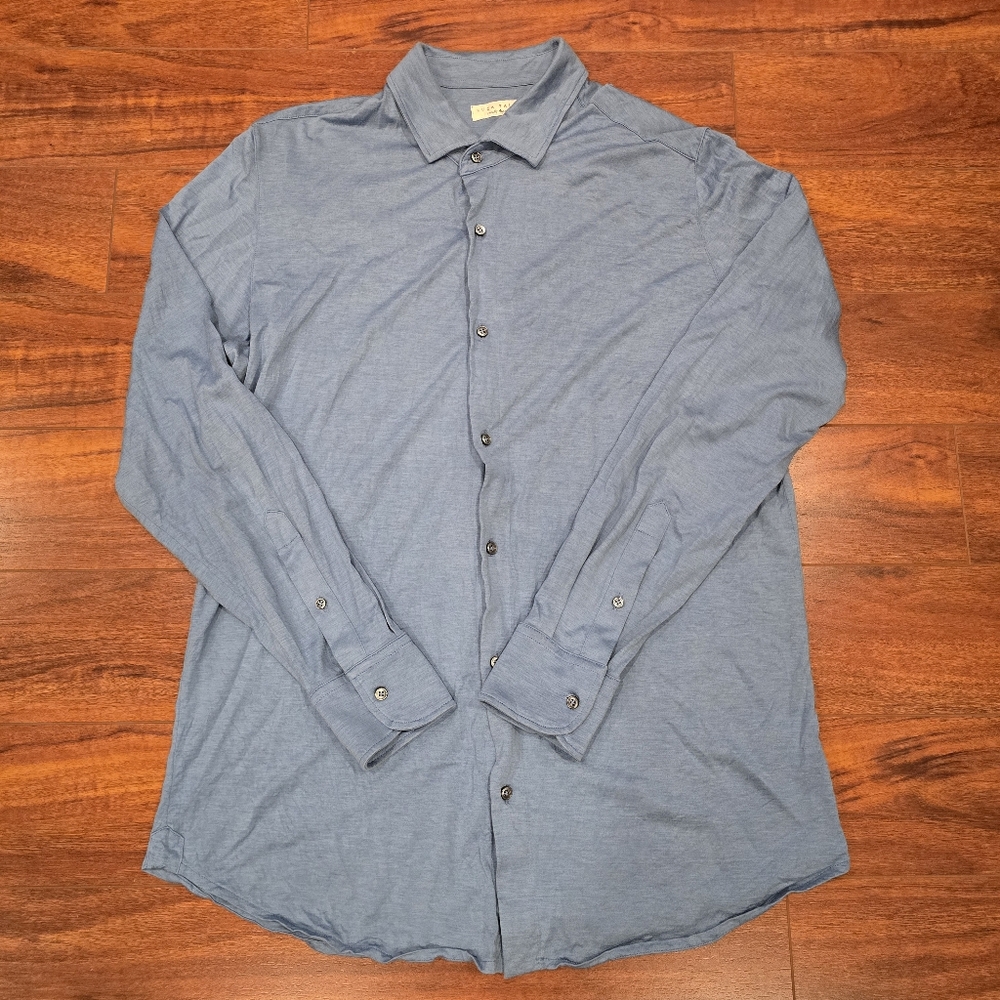 Luca Faloni Men's Button Front Long Sleeve Shirt Size 3XL Blue